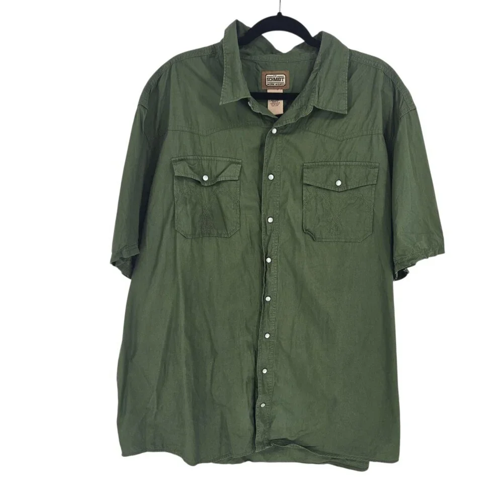 CE Schmidt workwear mens size 2XLTall green button up short sleeve shirt cotton